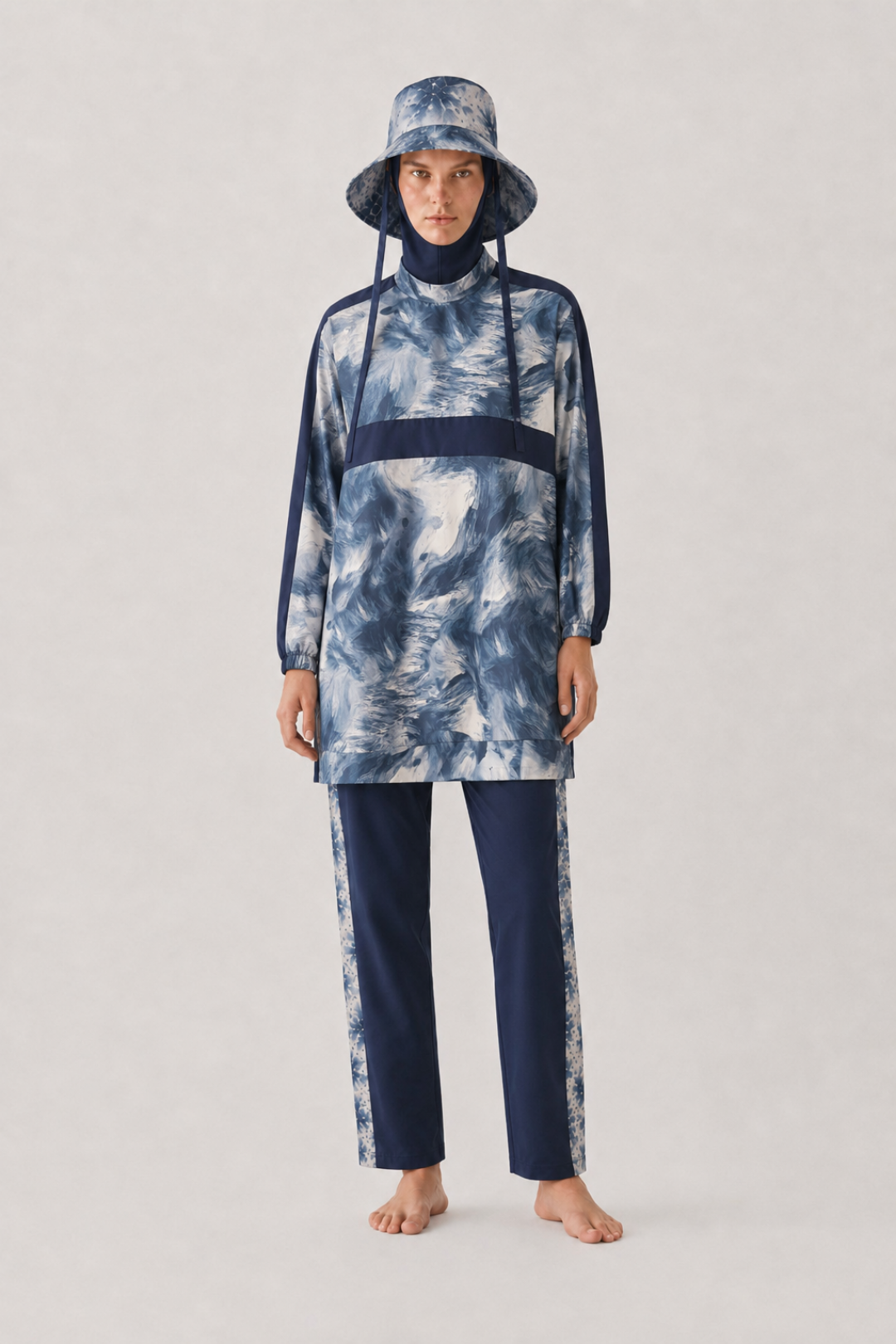 AURELİA TİDE | Batik Desen Lacivert Tesettür Mayo 5 li Set