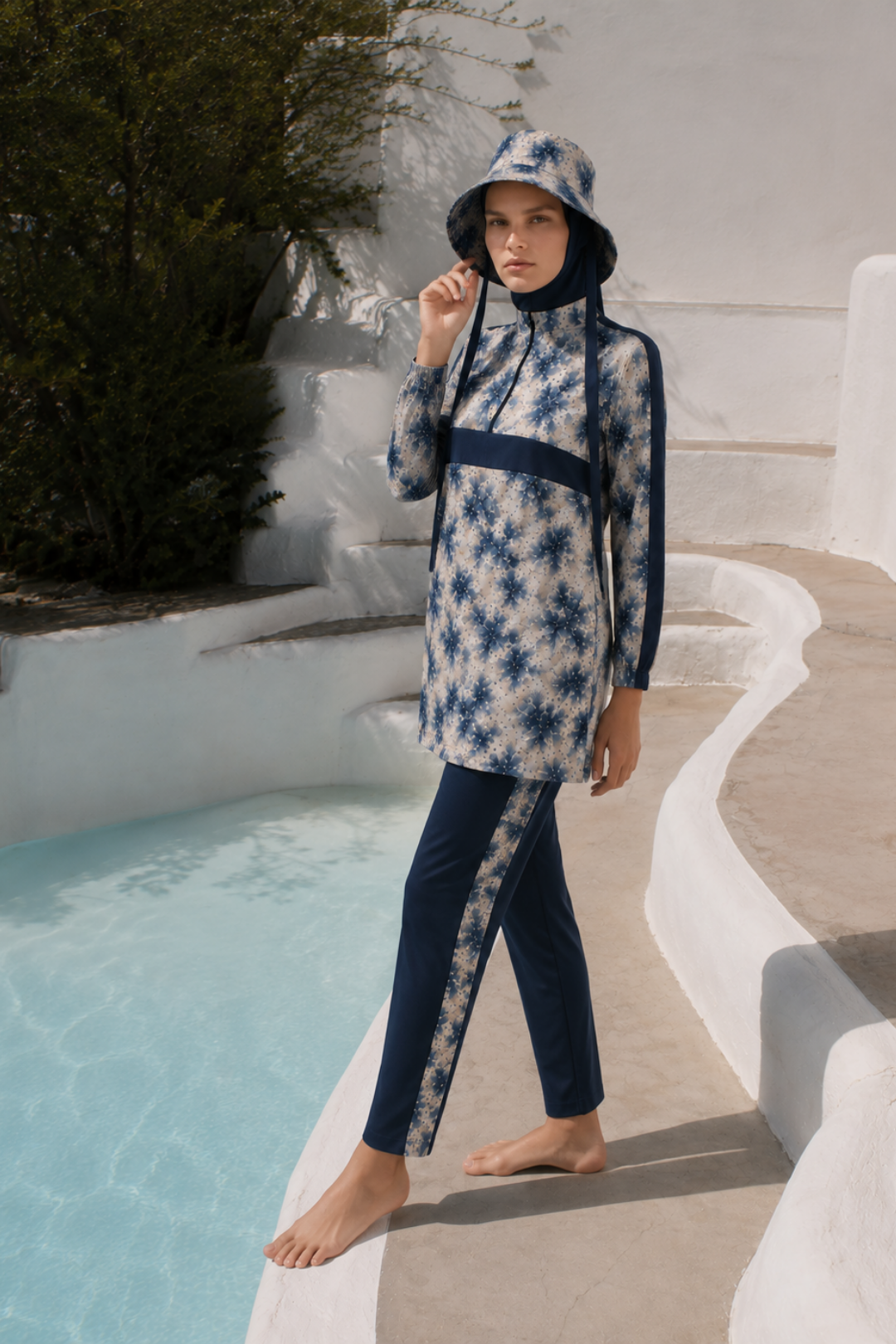 AURELİA TİDE | Batik Desen Lacivert Tesettür Mayo 5 li Set