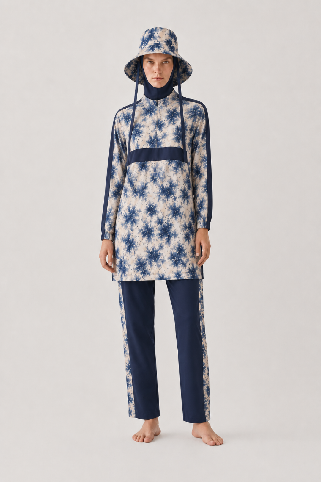 AURELİA TİDE | Batik Desen Lacivert Tesettür Mayo 5 li Set