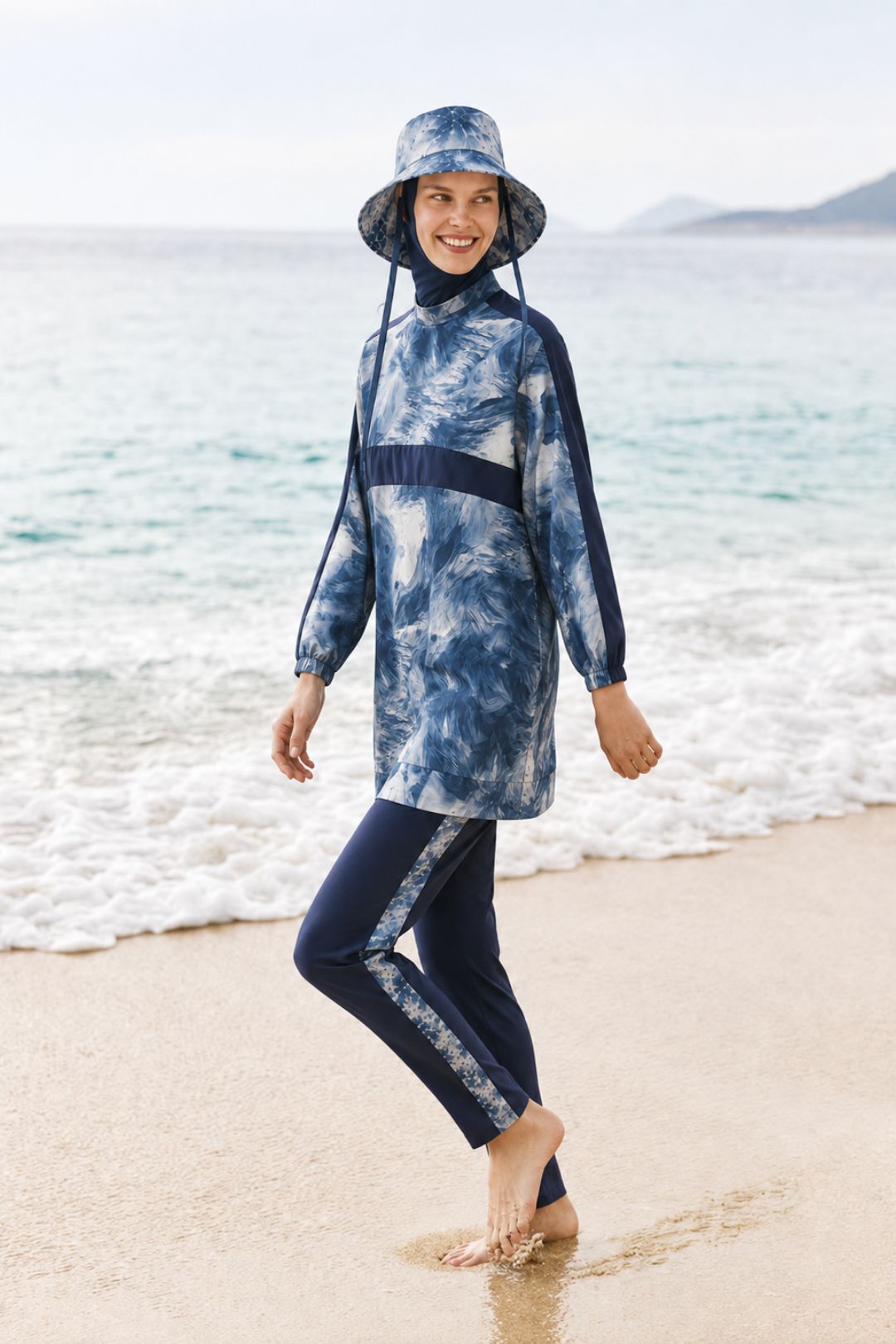 AURELİA TİDE | Batik Desen Lacivert Tesettür Mayo 5 li Set