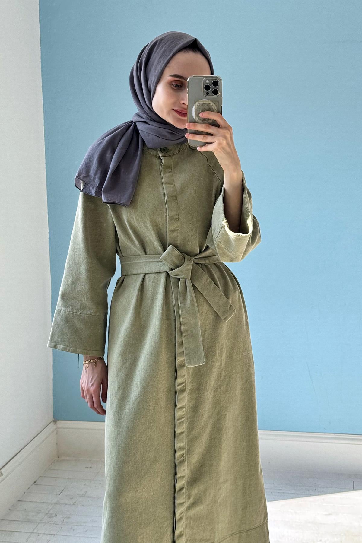 Denim Ferace Elbise Yeşil