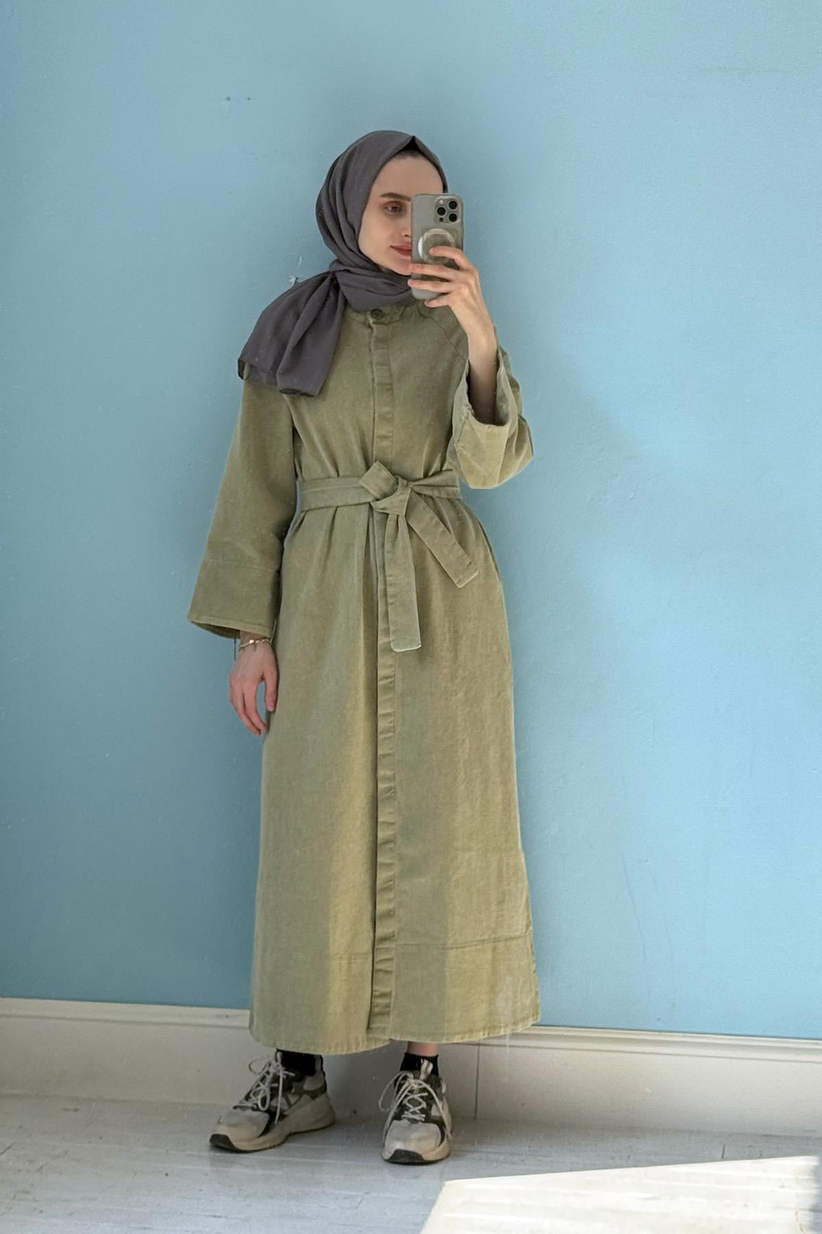 Denim Ferace Elbise Yeşil