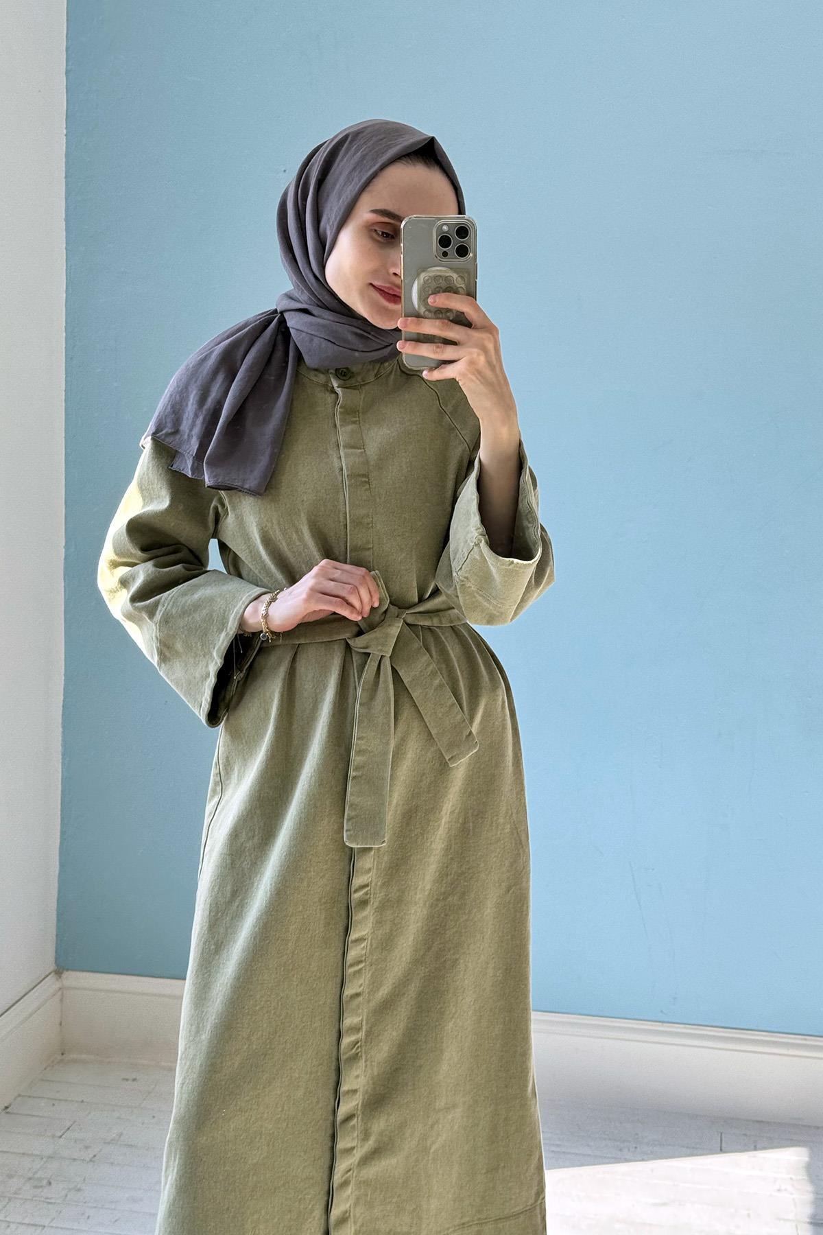 Denim Ferace Elbise Yeşil
