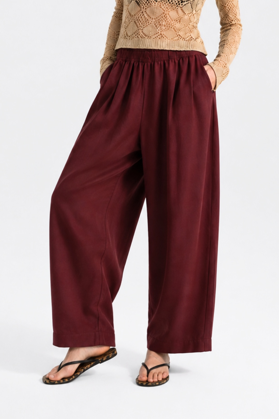 DESTA | Yüksek Bel Barrel Pantolon Bordo