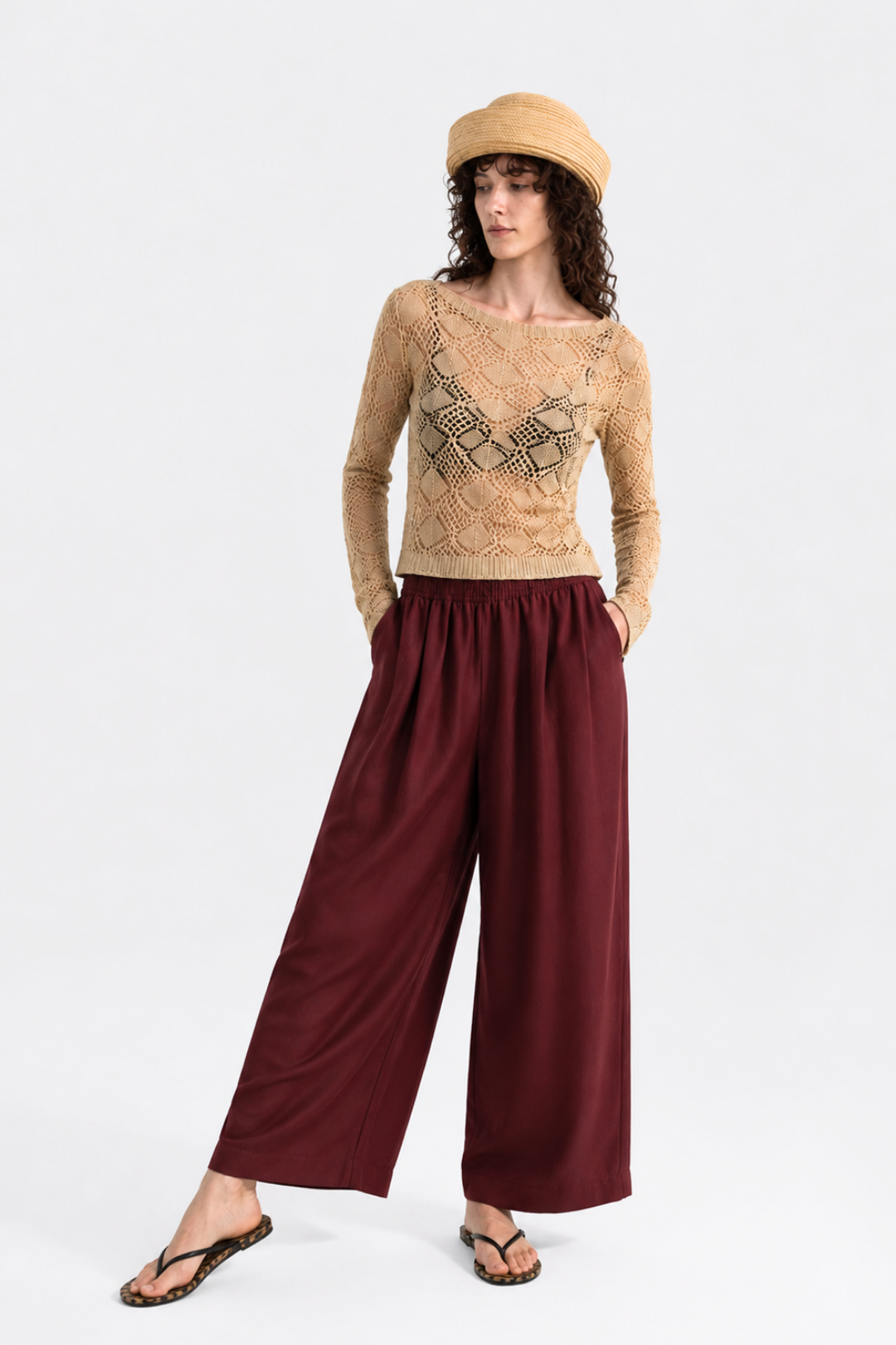 DESTA | Yüksek Bel Barrel Pantolon Bordo