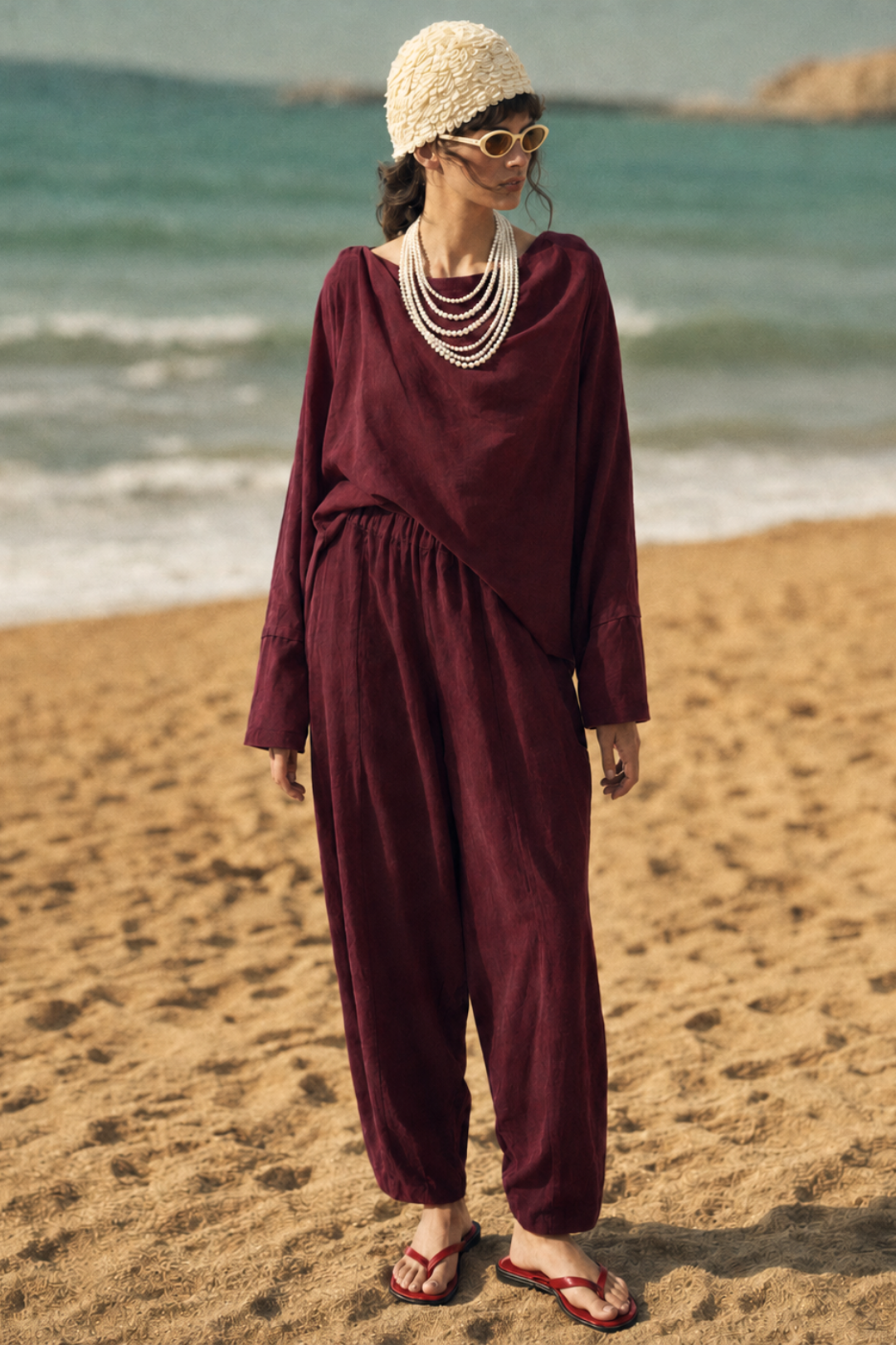 DUSK | Şal Yaka Bluz Bordo