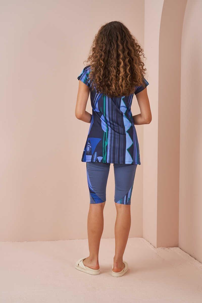 Ethnic Pattern Half Covered Swimsuit indigo
