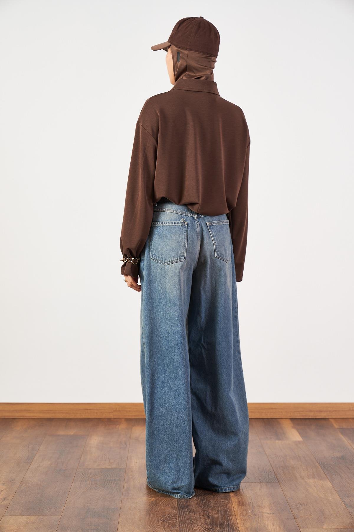 Geniş Paça Yüksek Bel Denim Pantolon