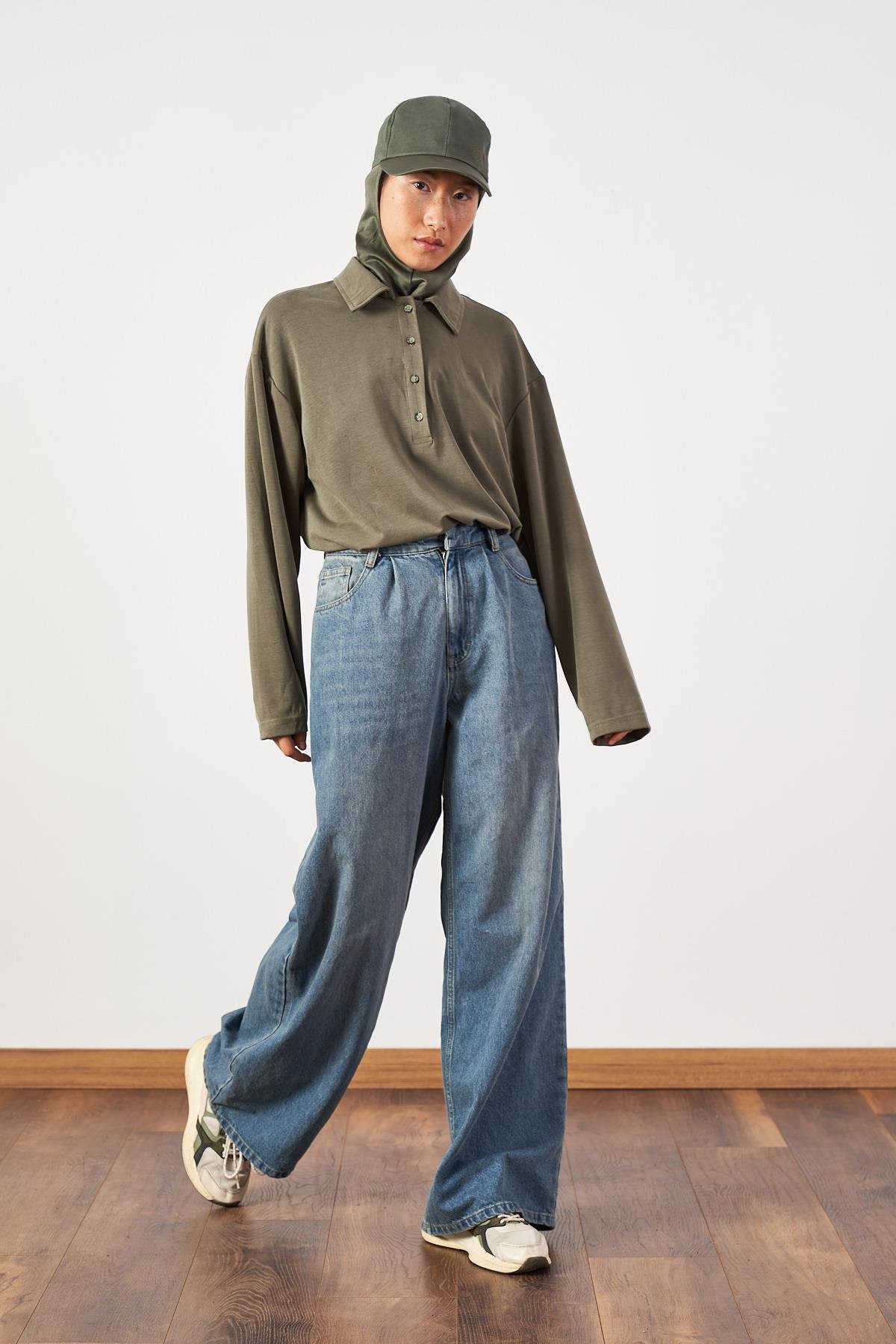 Geniş Paça Yüksek Bel Denim Pantolon