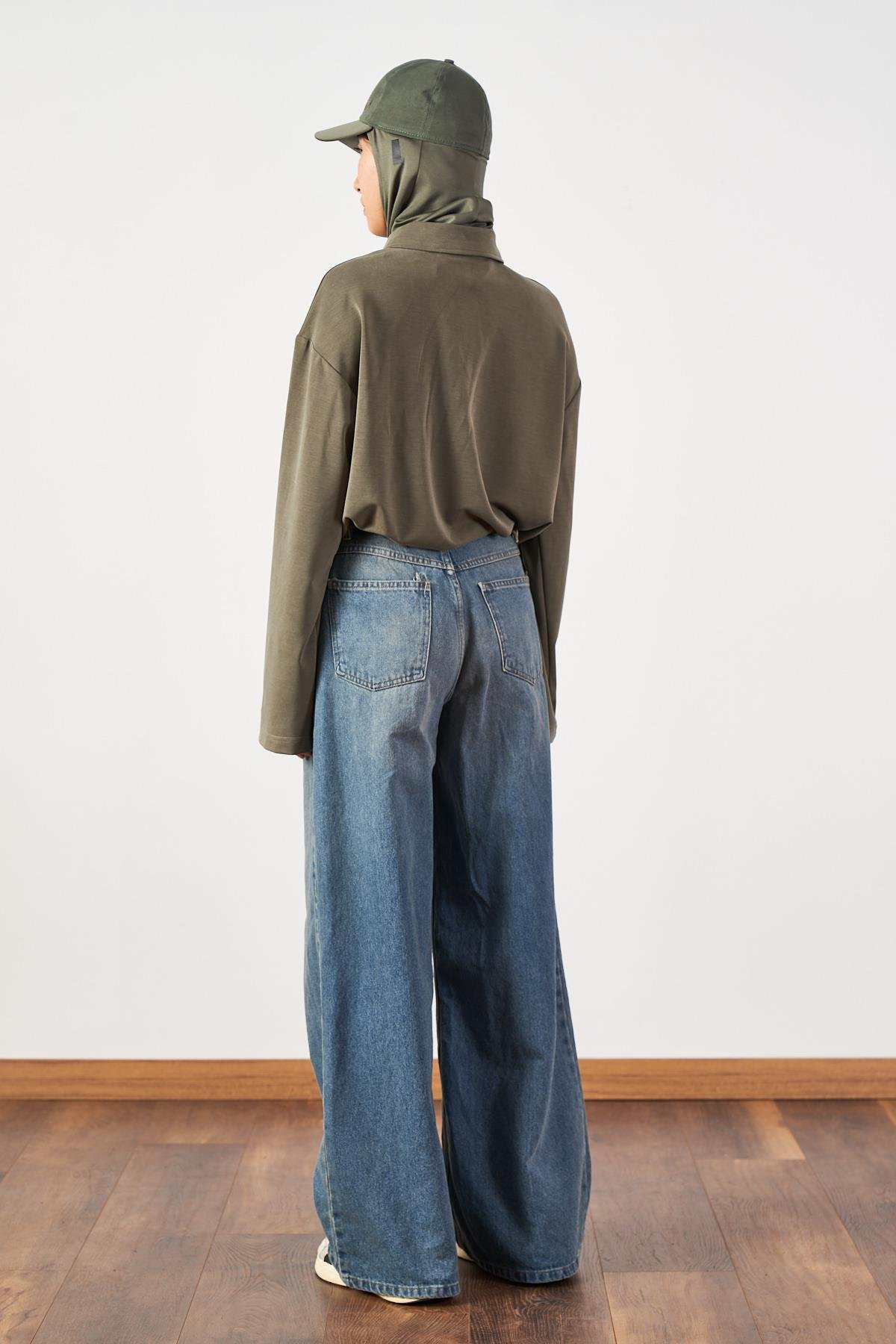 Geniş Paça Yüksek Bel Denim Pantolon
