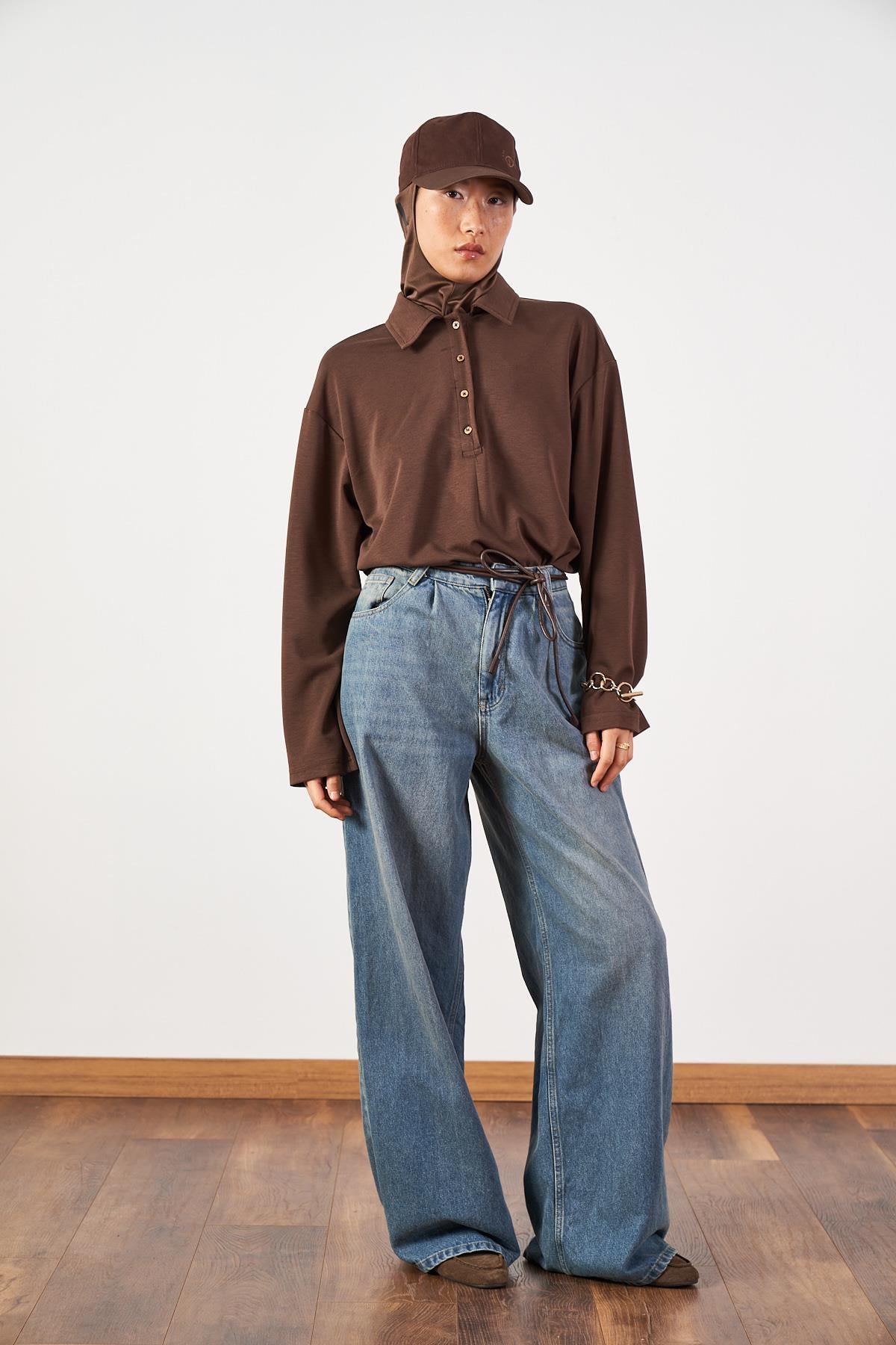 Geniş Paça Yüksek Bel Denim Pantolon