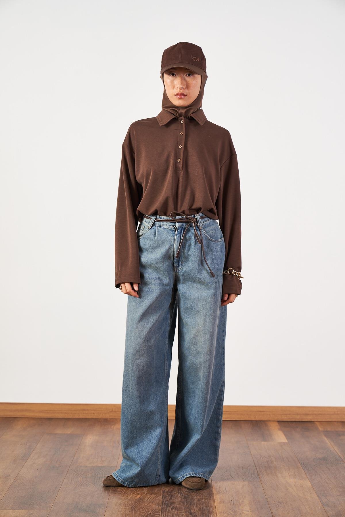 Geniş Paça Yüksek Bel Denim Pantolon