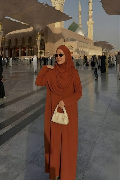Hazır Şallı Tek Parça Namaz Elbisesi Kiremit