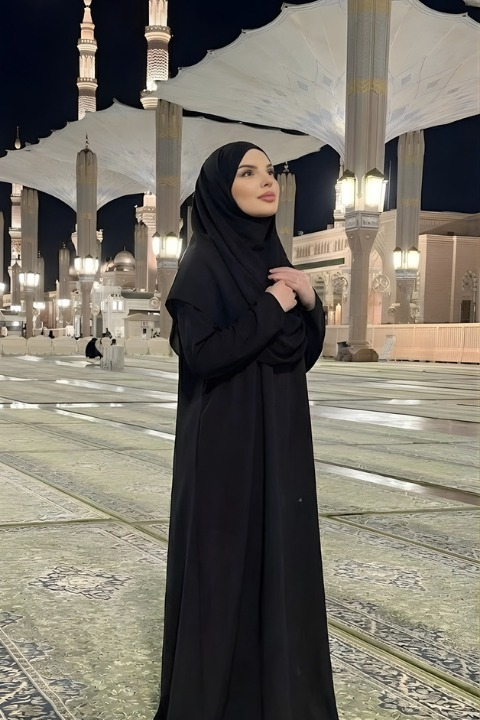 Hazır Şallı Tek Parça Namaz Elbisesi Siyah