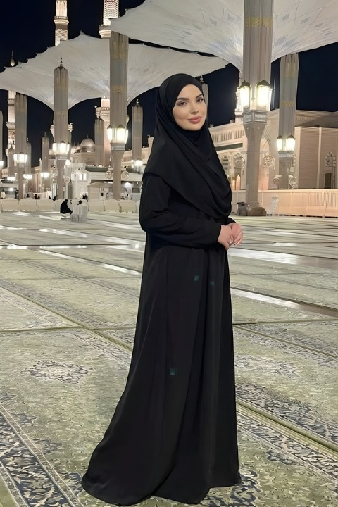 Hazır Şallı Tek Parça Namaz Elbisesi Siyah