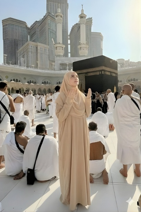 Hazır Şallı Tek Parça Namaz Elbisesi Ten Rengi