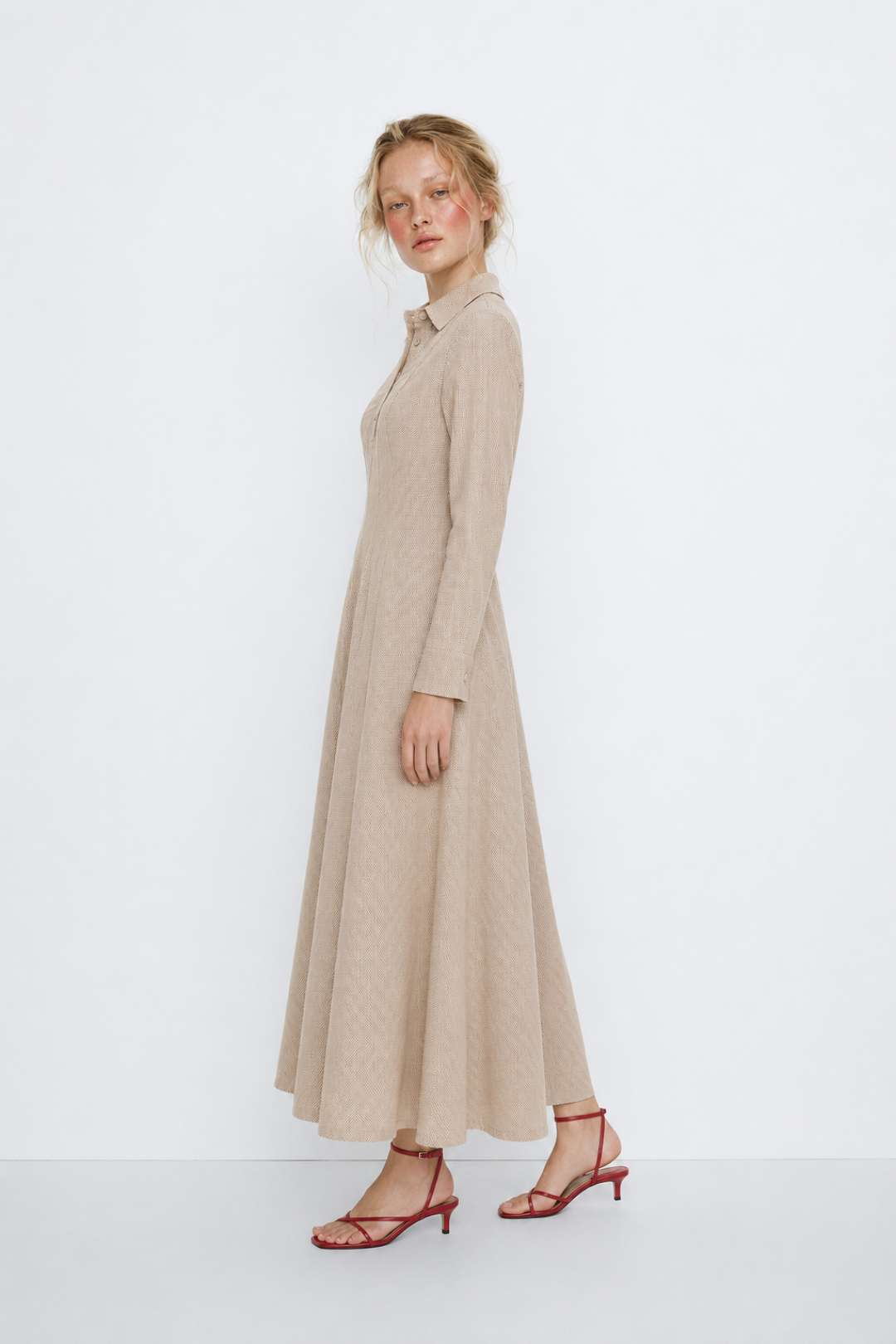 LENA | Parçalı Denim Elbise Bej