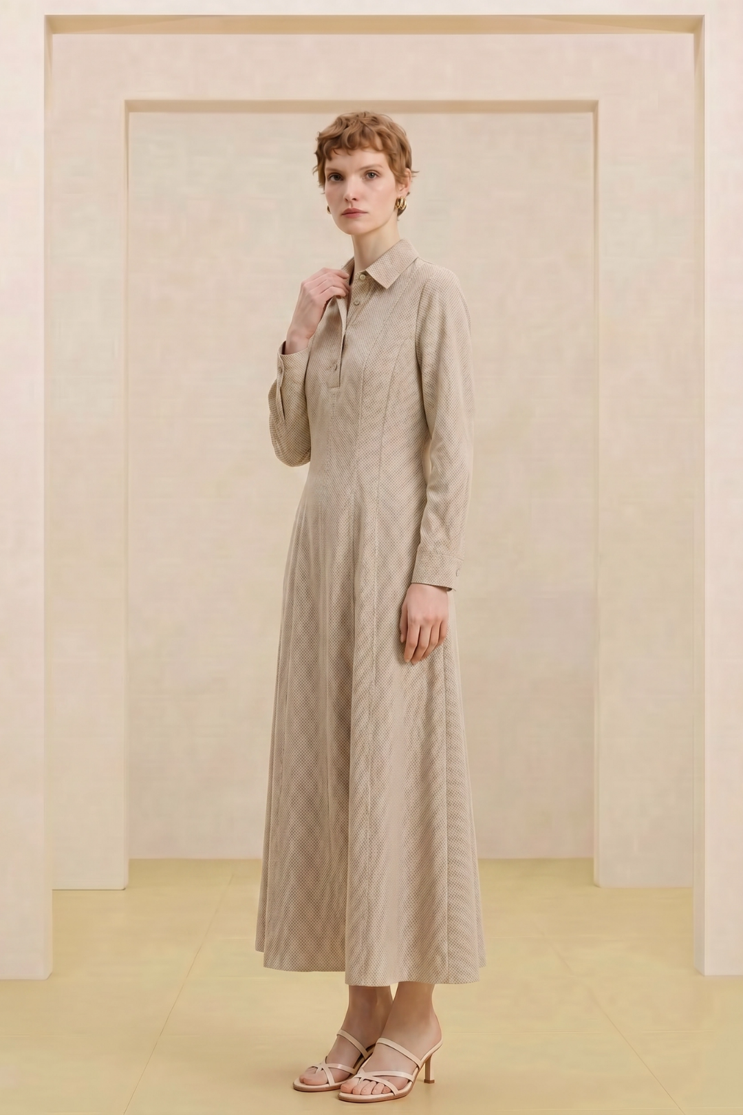 LENA | Parçalı Denim Elbise Bej