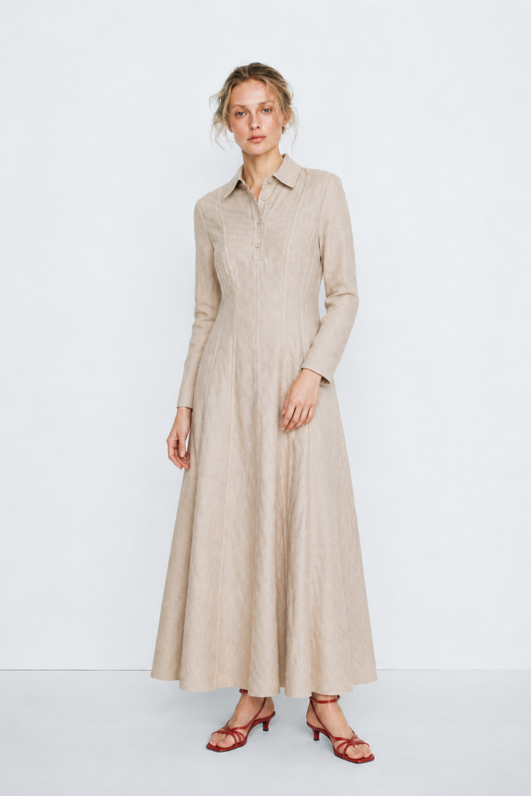 LENA | Parçalı Denim Elbise Bej