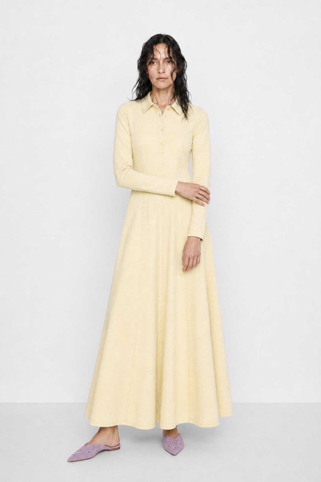 LENA | Parçalı Denim Elbise Butter Yellow