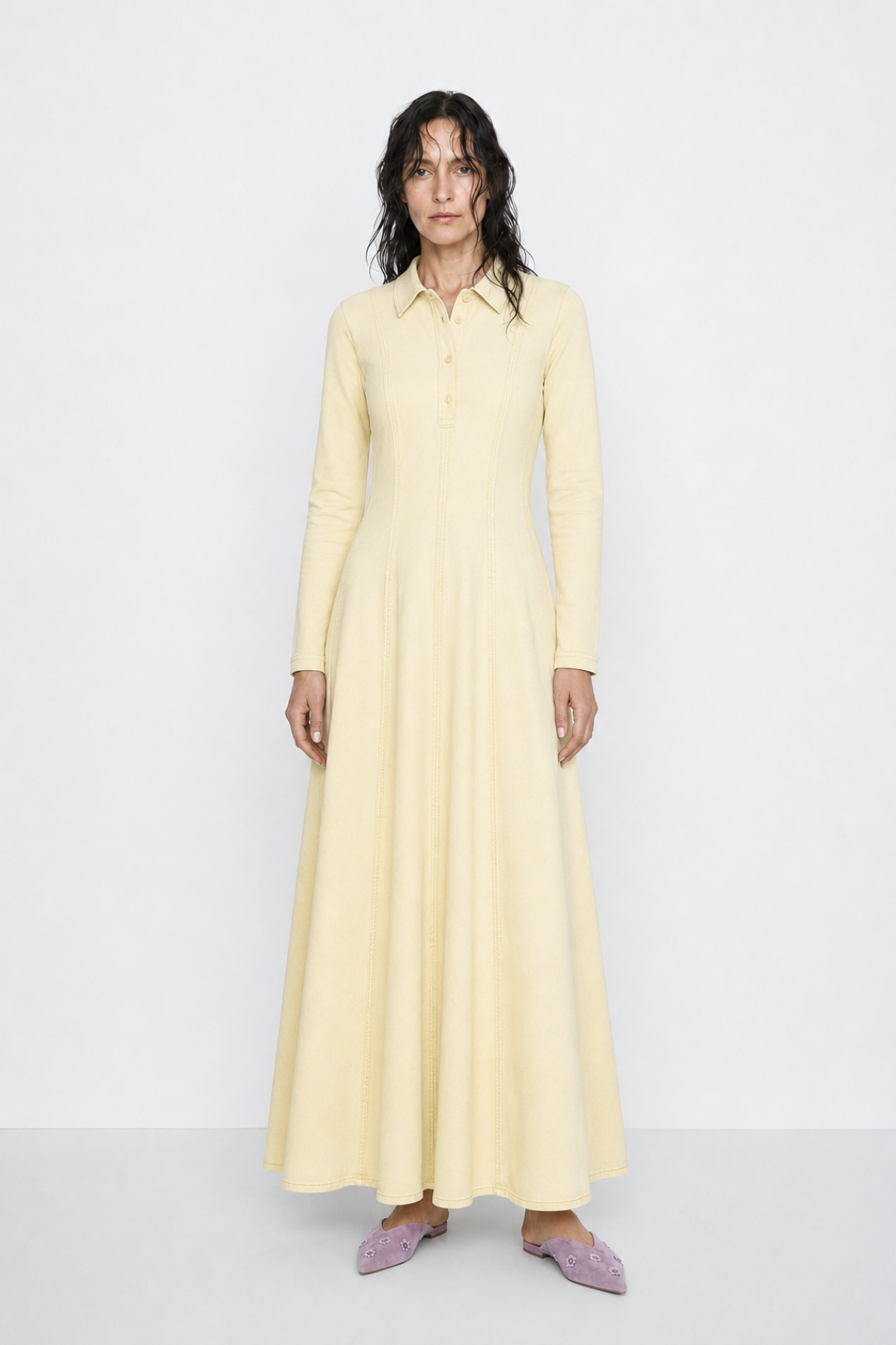 LENA | Parçalı Denim Elbise Butter Yellow