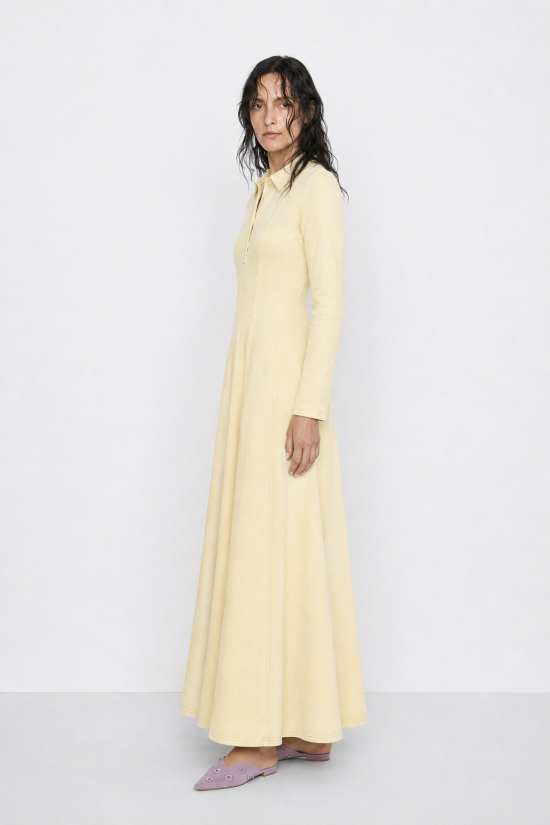LENA | Parçalı Denim Elbise Butter Yellow