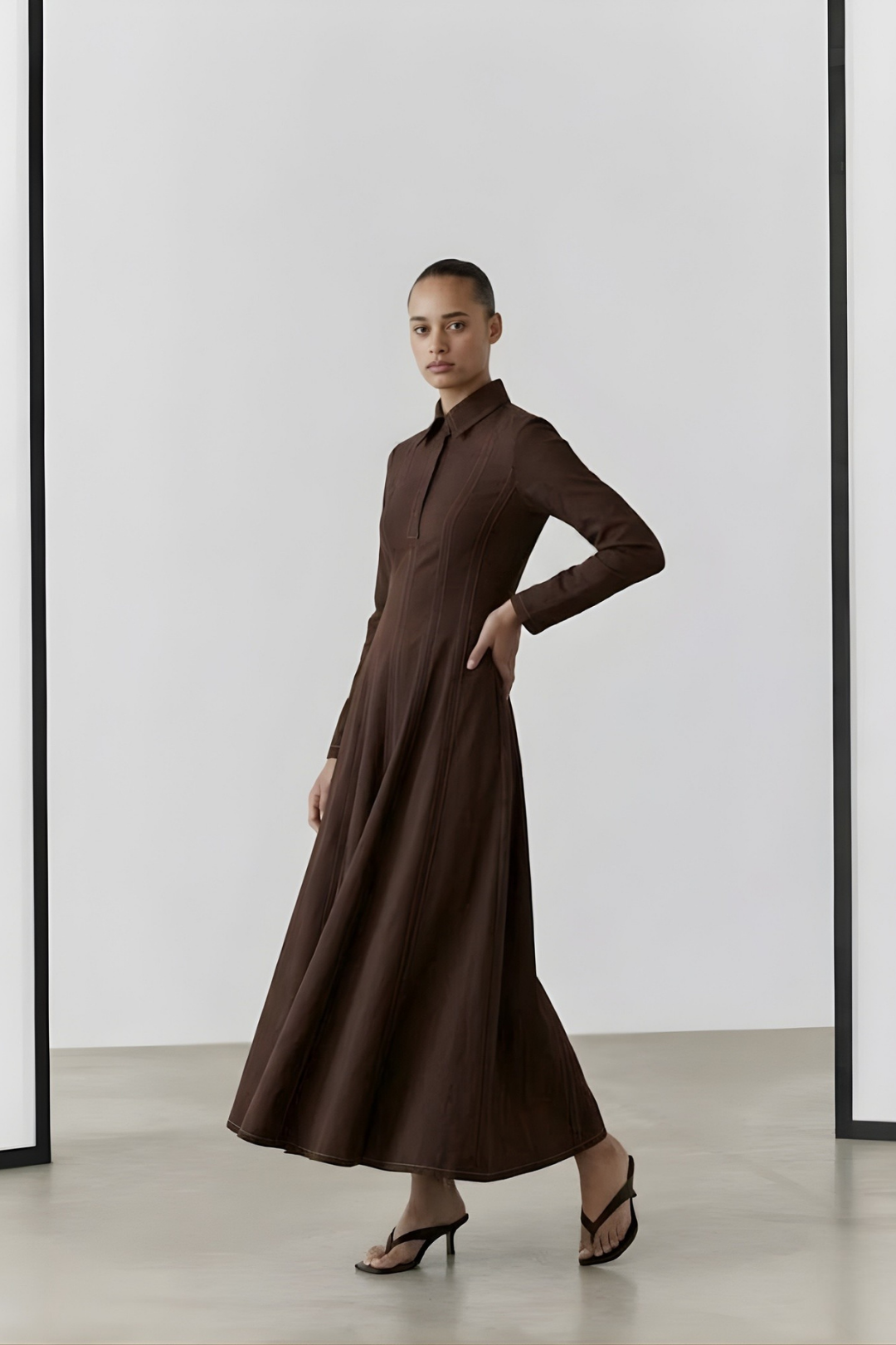 LENA | Parçalı Denim Elbise Kahve
