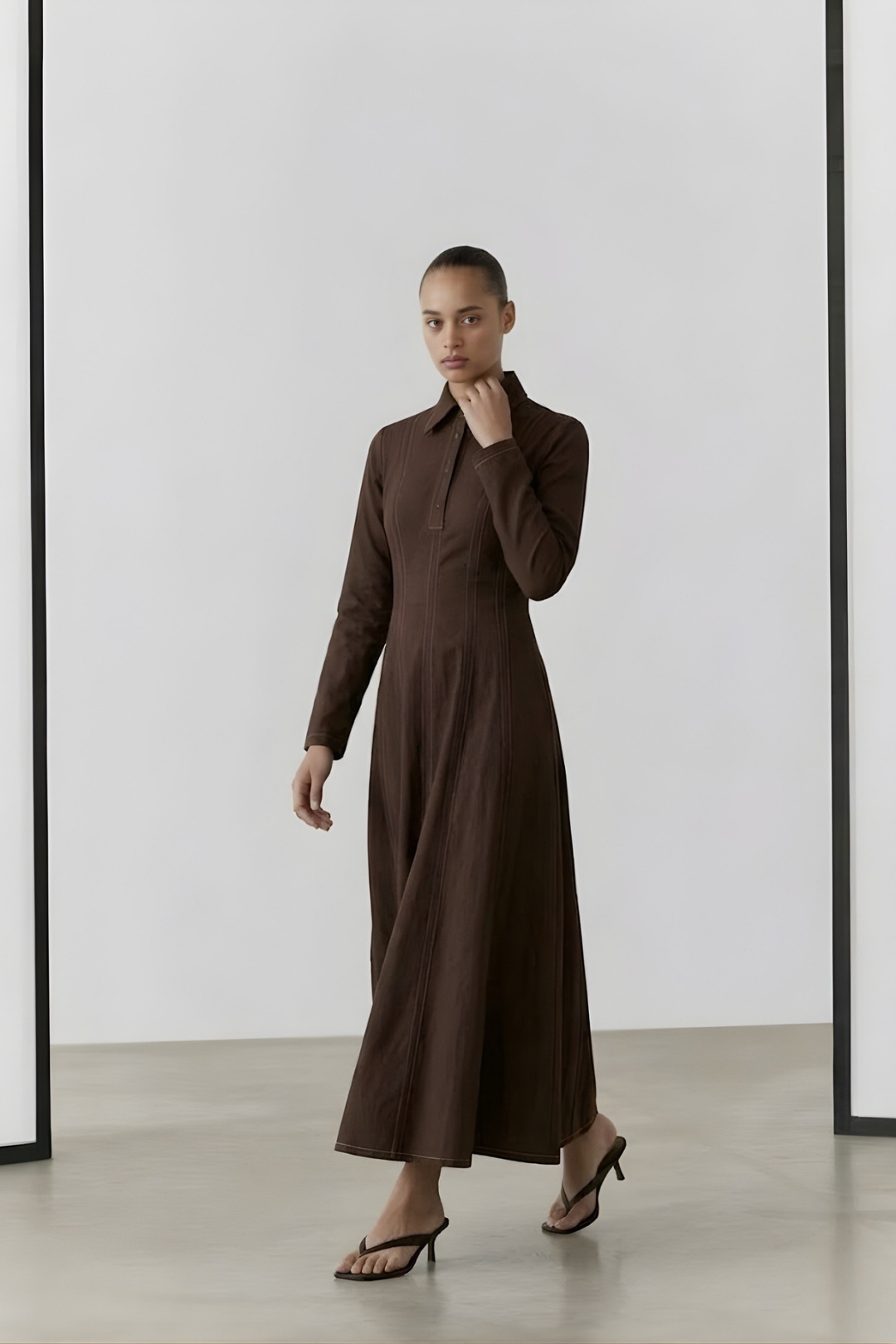 LENA | Parçalı Denim Elbise Kahve