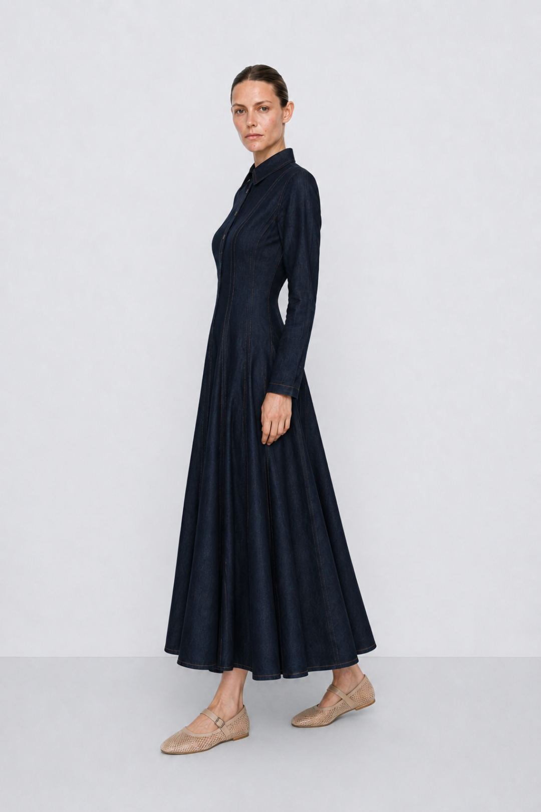 Parçalı Denim Elbise Lacivert