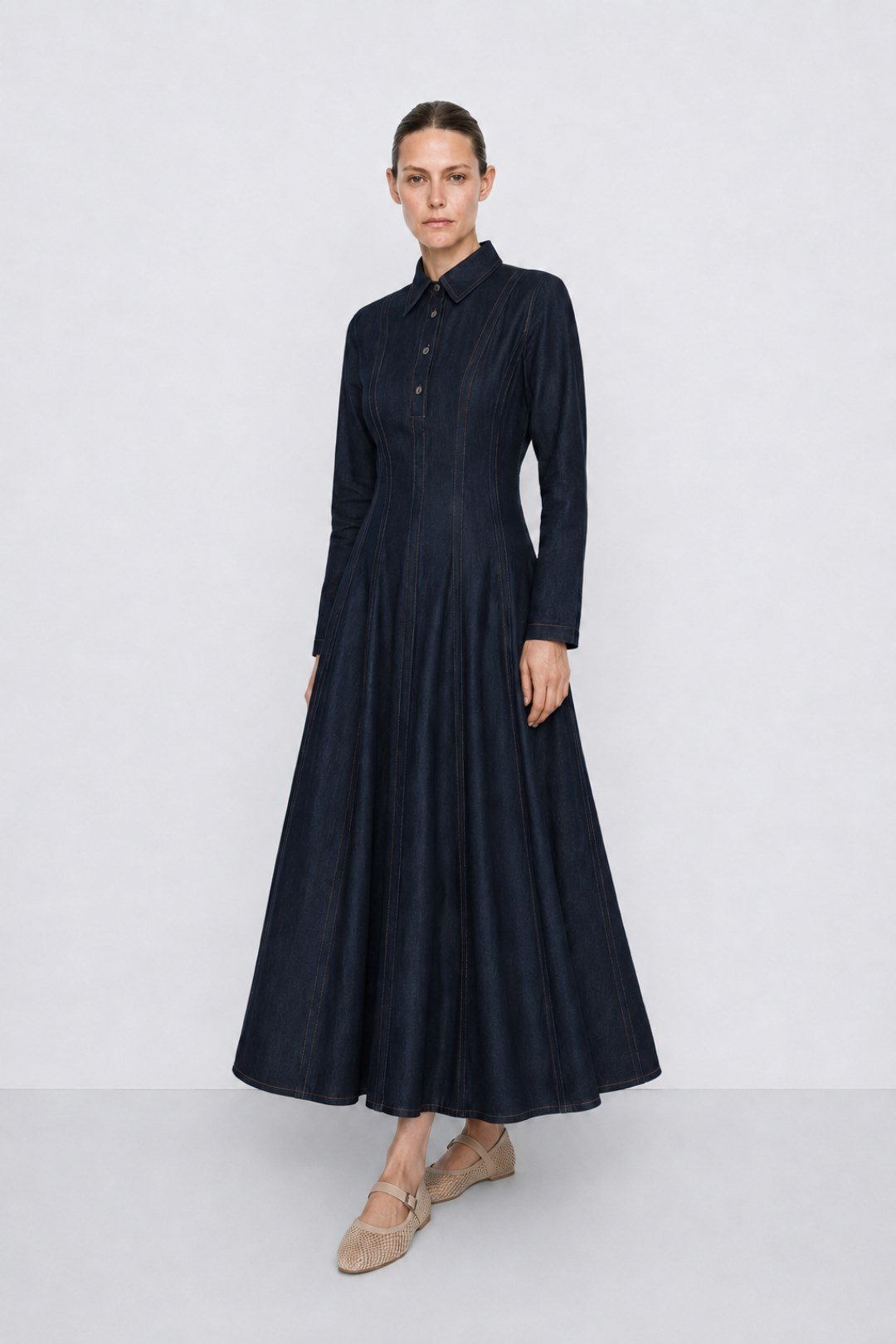 LENA | Parçalı Denim Elbise Lacivert