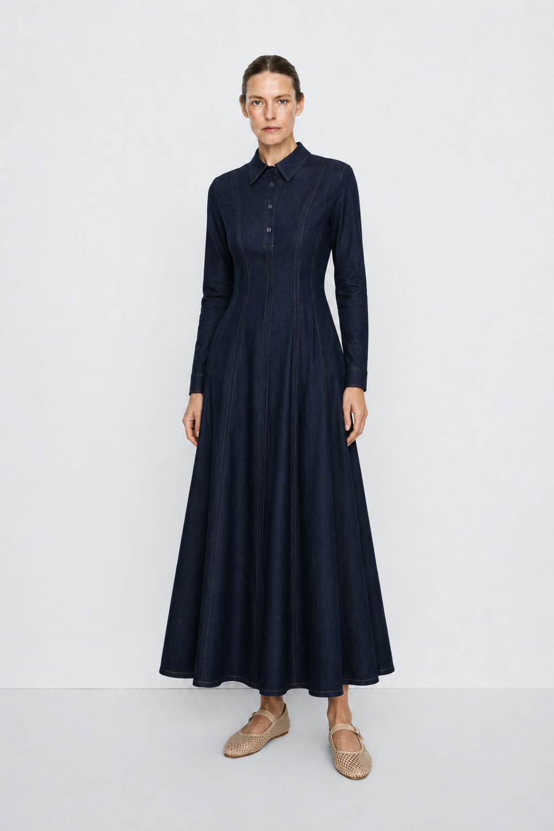 Parçalı Denim Elbise Lacivert