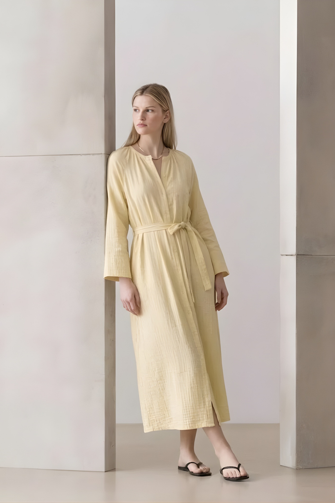 Ferace Müslin Elbise Butter Yellow