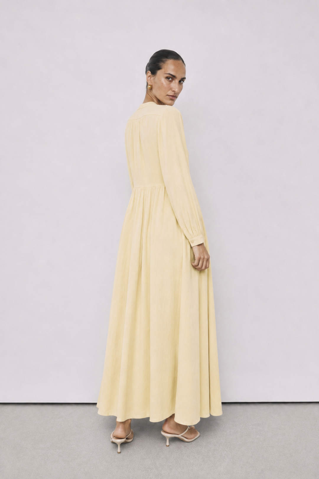 MİNA | Beli Büzgülü Müslin Elbise Butter Yellow