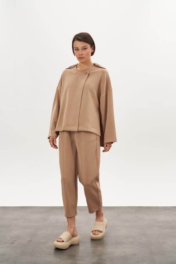Önü Dikişli Modal Pantolon Ceket Alt Üst Takım Camel