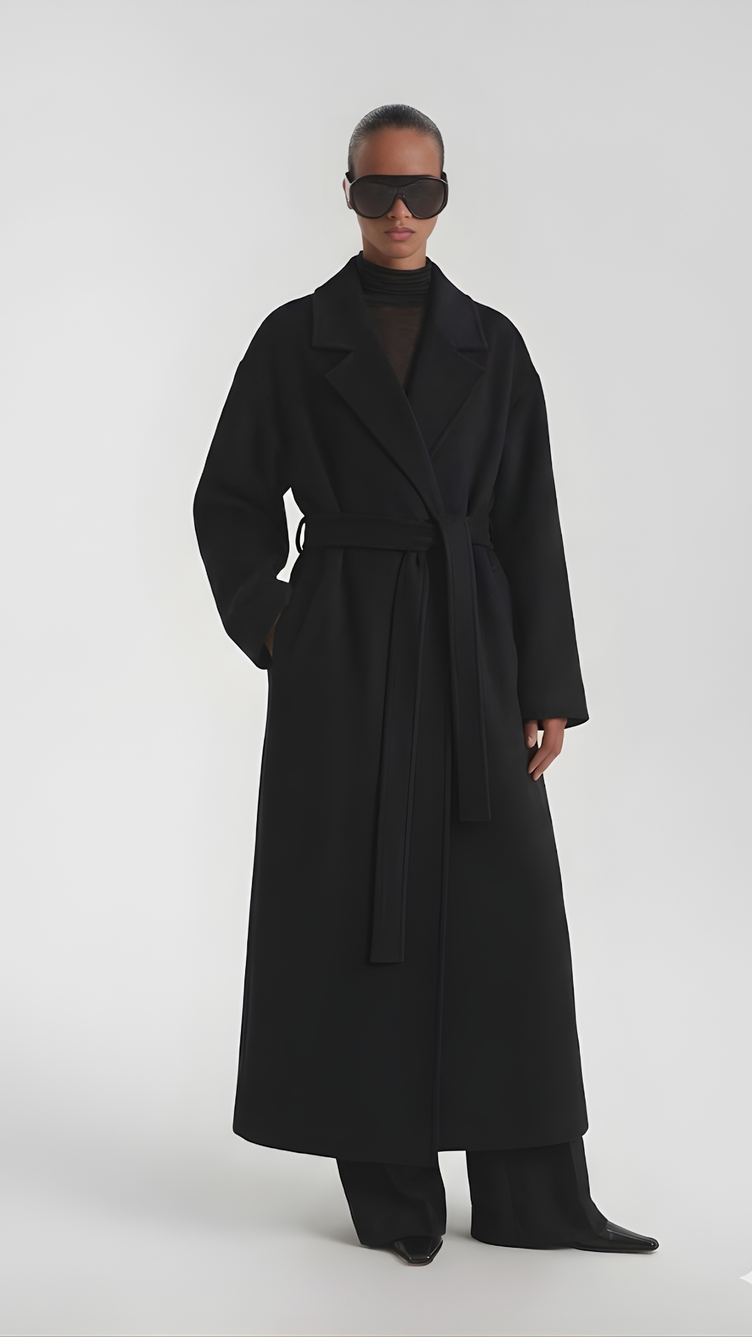 Oversize Biyeli Kaşe Kaban Siyah