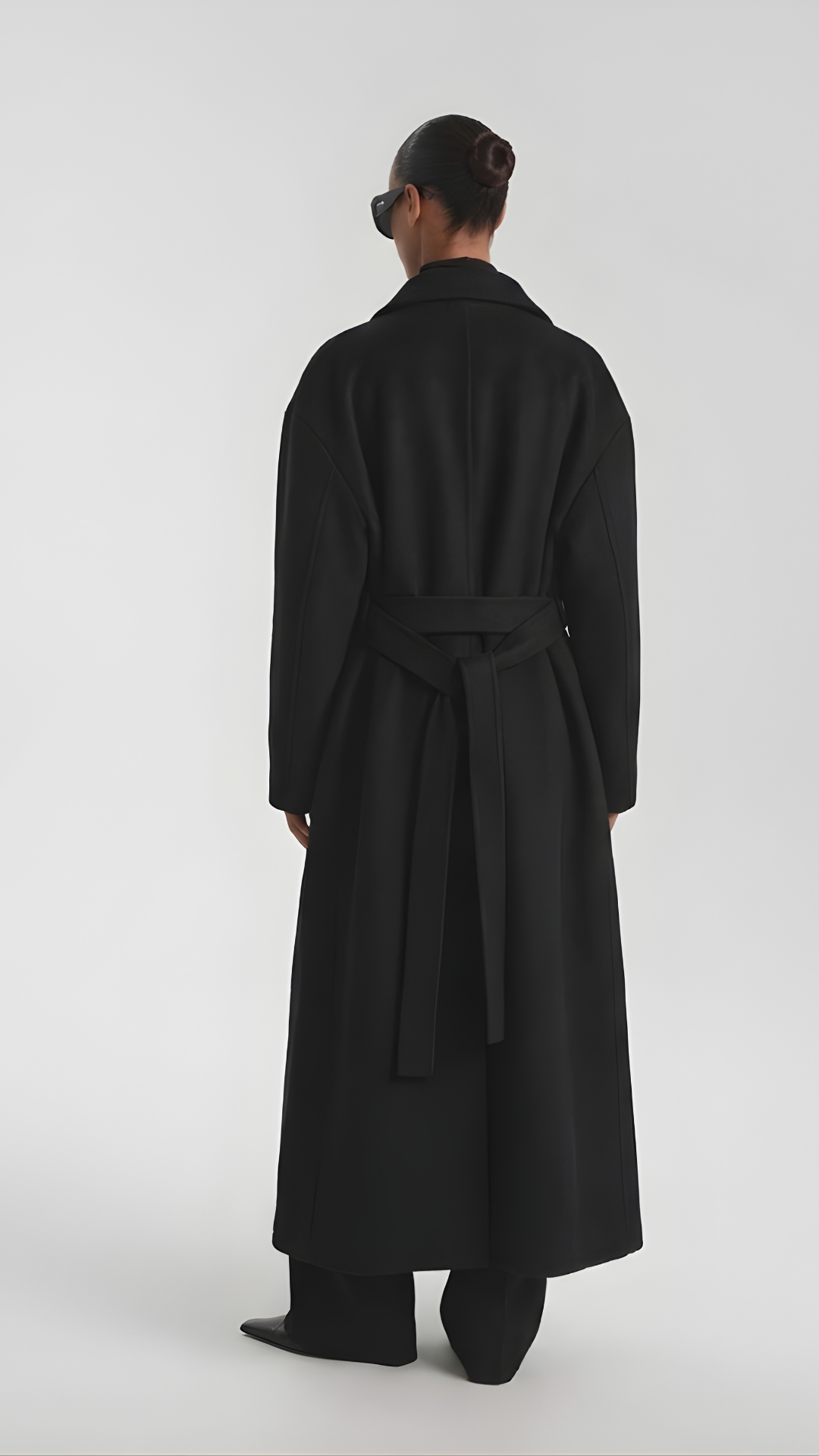 Oversize Biyeli Kaşe Kaban Siyah