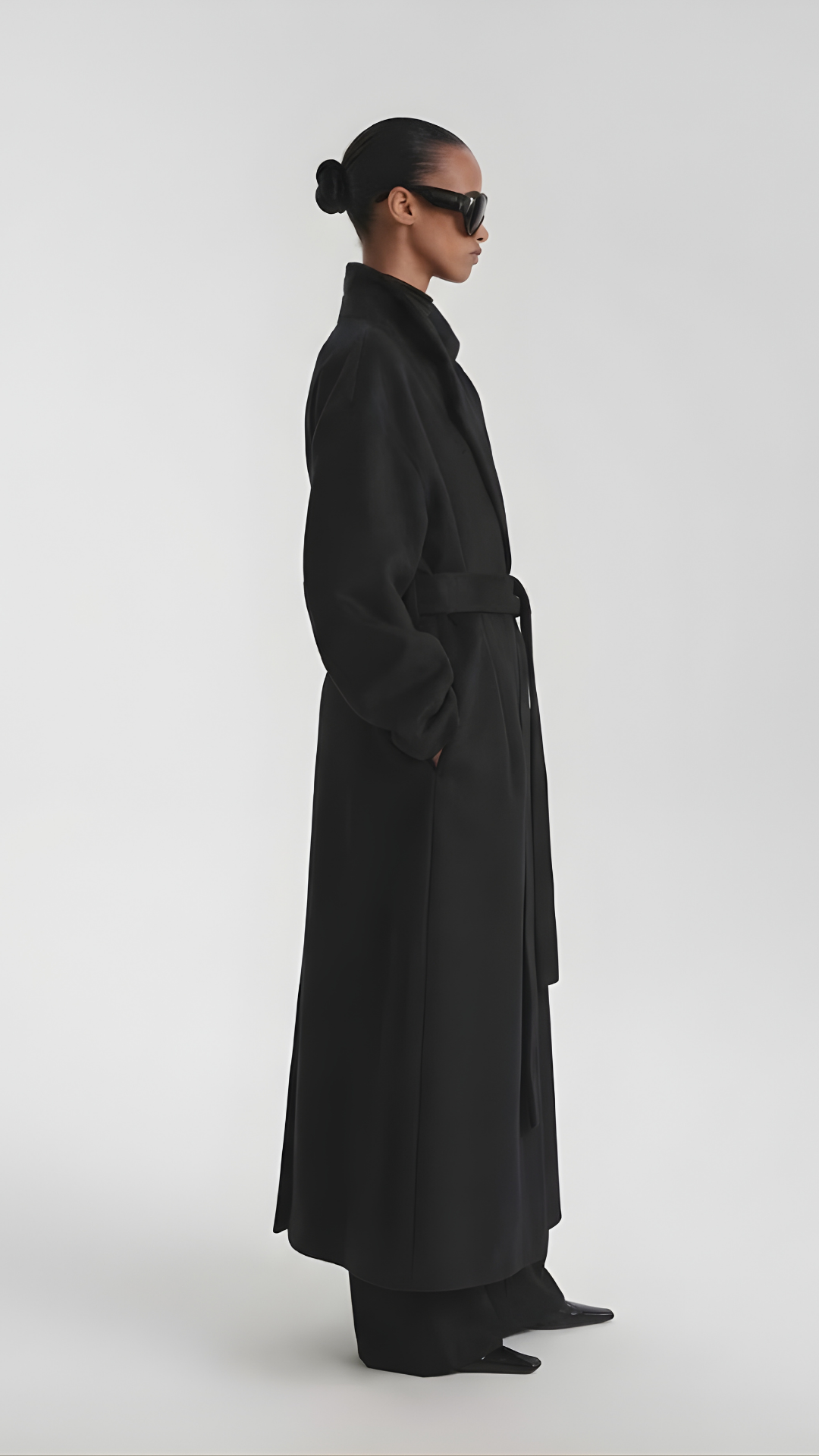 Oversize Biyeli Kaşe Kaban Siyah