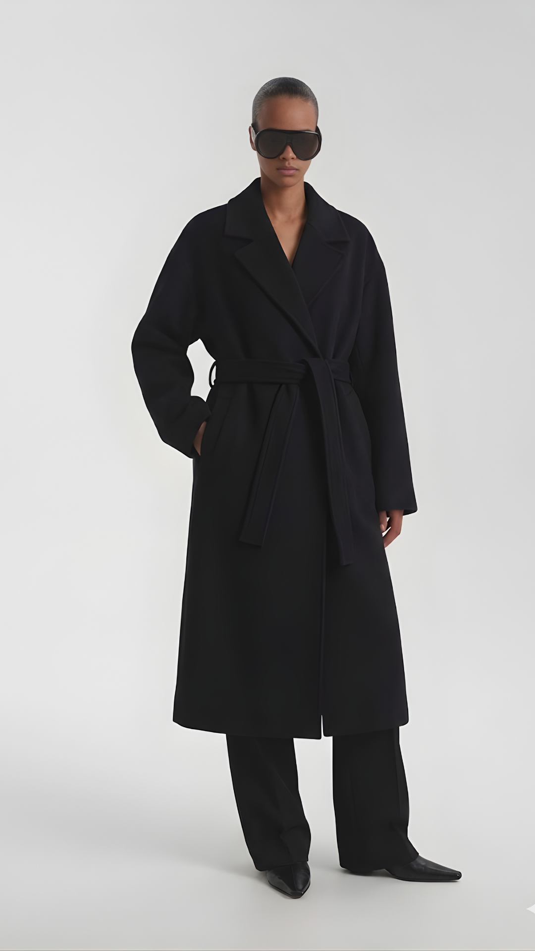 Oversize Biyeli Kaşe Kaban Siyah