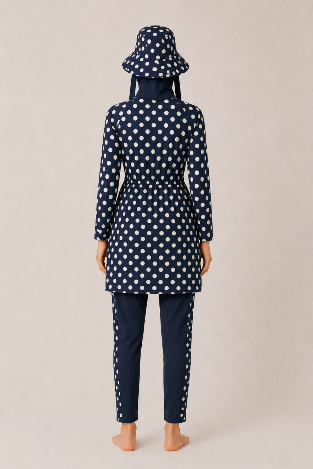 PEARL DOT | Beyaz Puantiyeli Lacivert Stoperli Tesettür Mayo 5 li Set