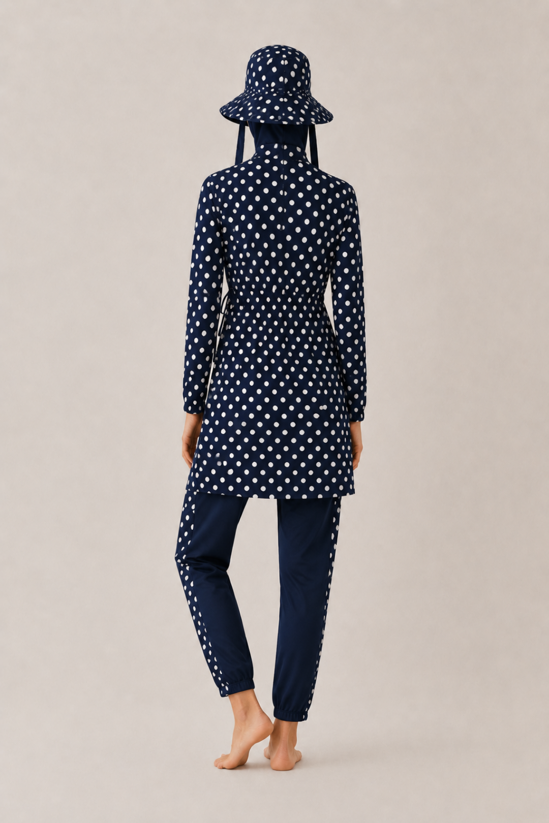 PEARL DOT | Beyaz Puantiyeli Lacivert Tesettür Mayo 5 li Set