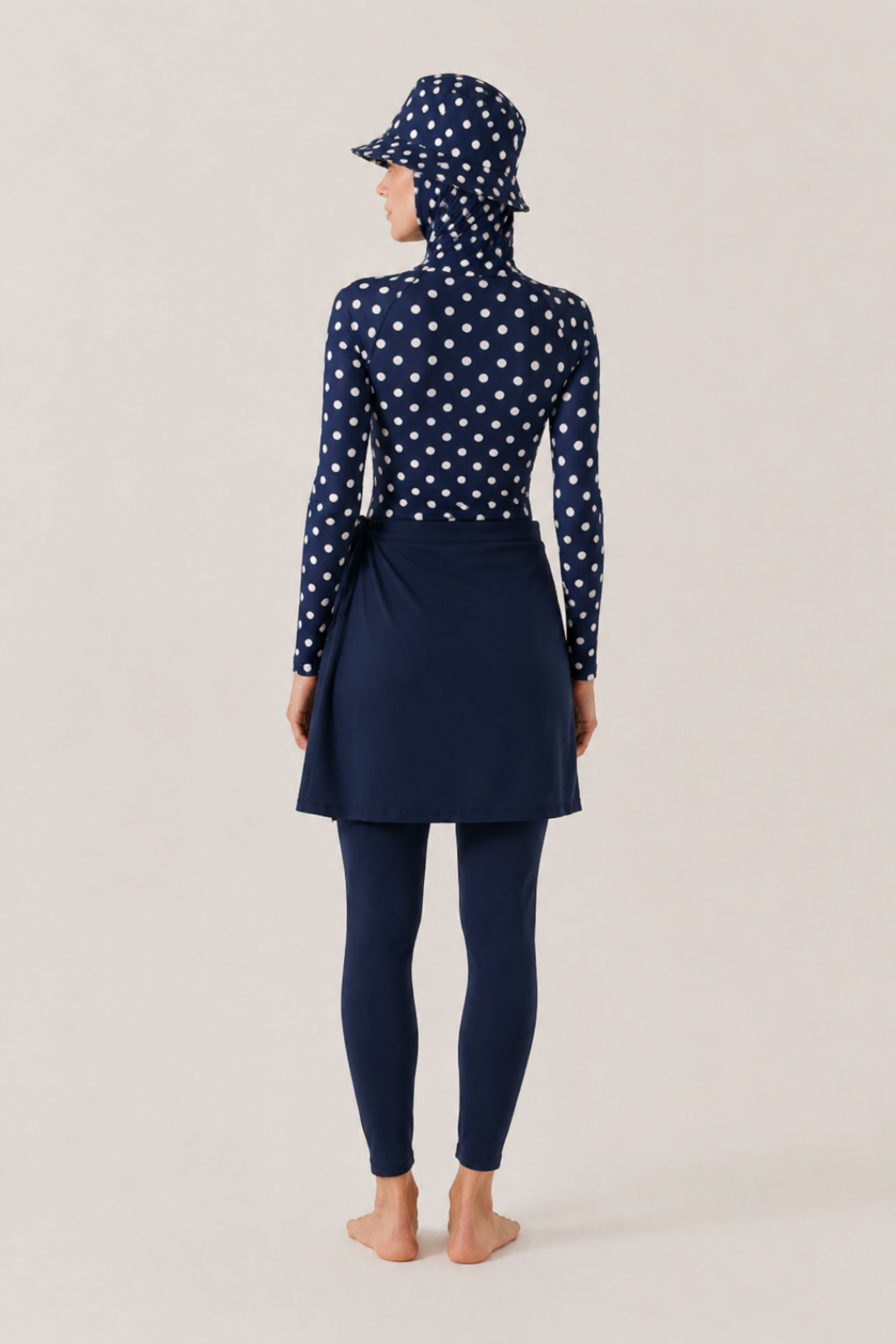 PEARL DOT | Beyaz Puantiyeli Lacivert Yüzücü Tesettür Mayo 5 li Set