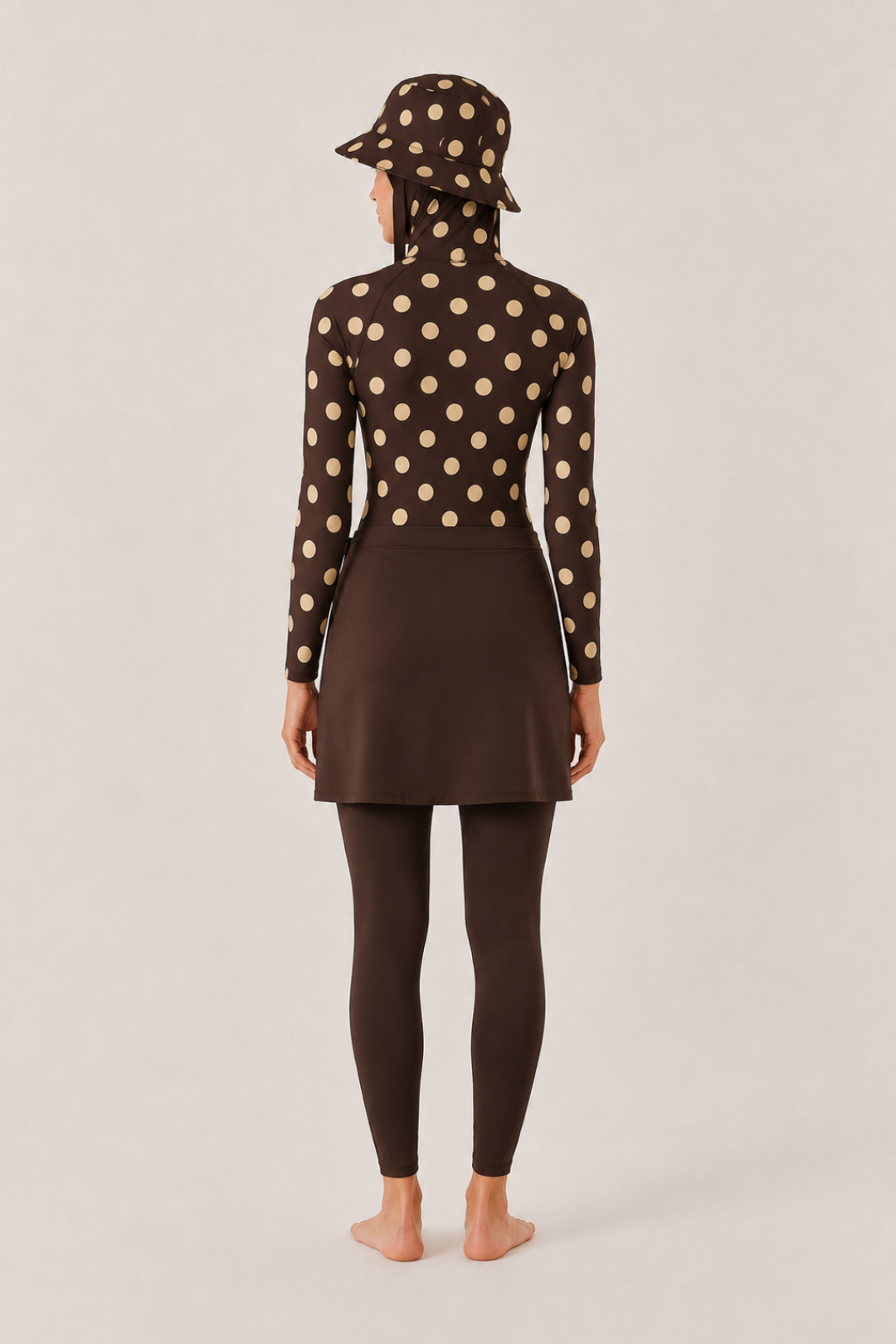 PEARL DOT | Butter Yellow Puantiyeli Kahve Yüzücü Tesettür Mayo 5 li Set