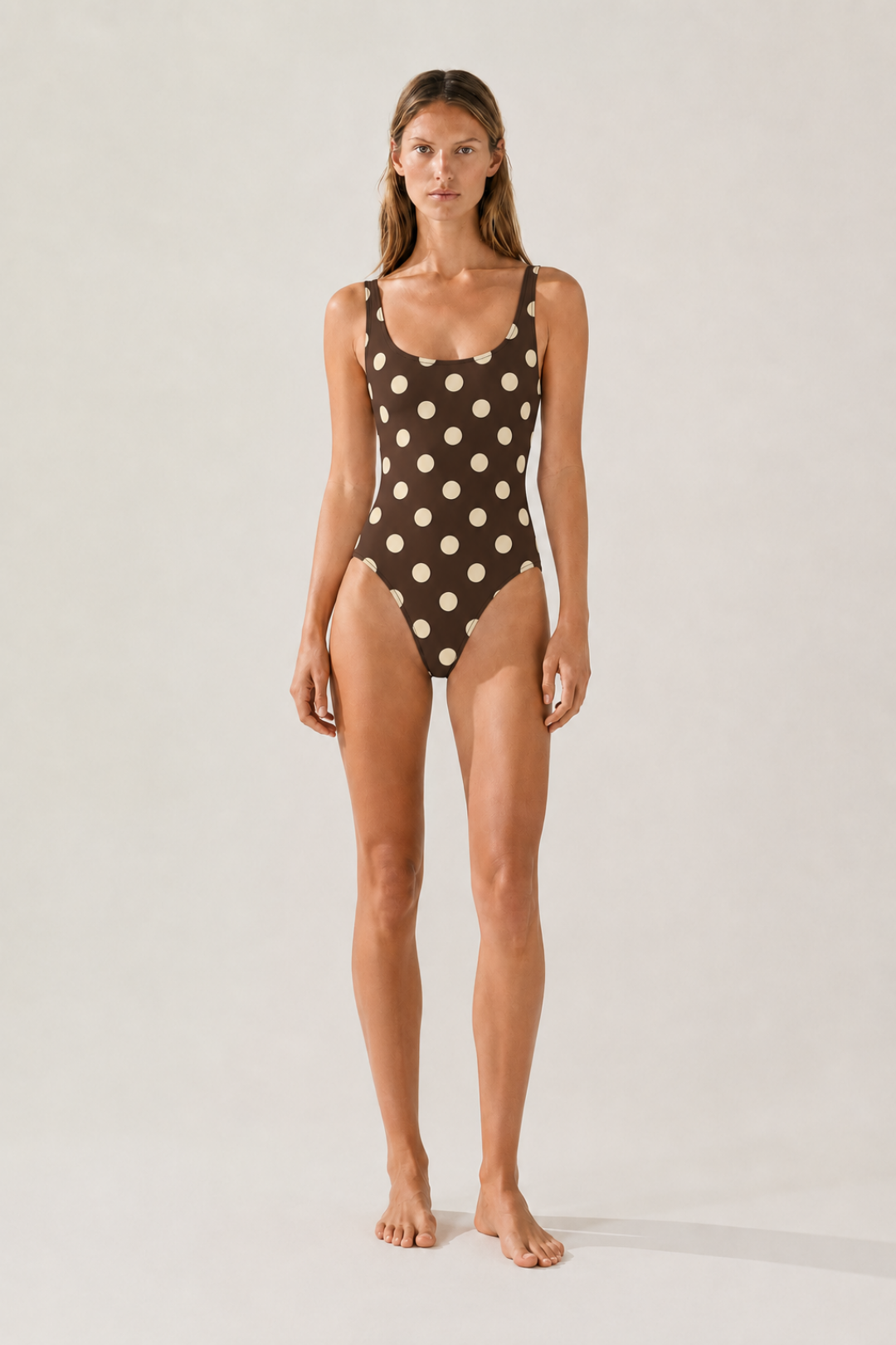 PEARL DOT |Butter Yellow Puantiyeli Kahve Kadın Mayo