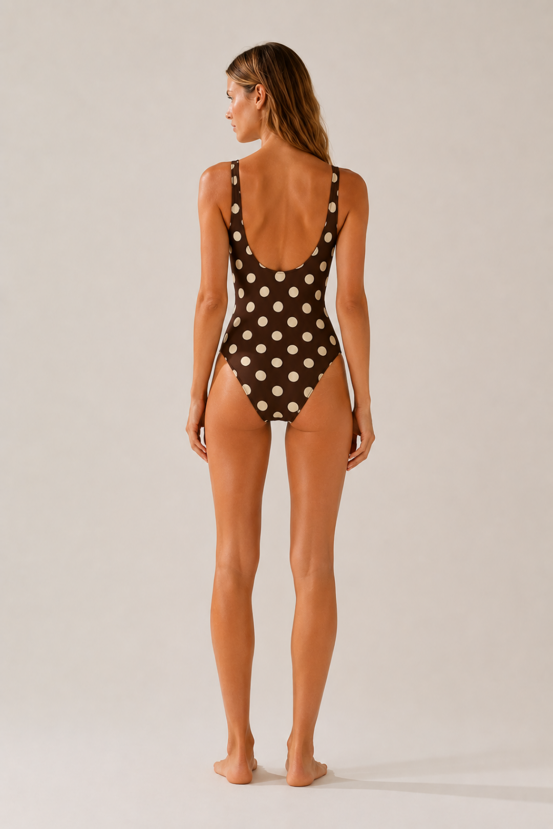 PEARL DOT |Butter Yellow Puantiyeli Kahve Kadın Mayo