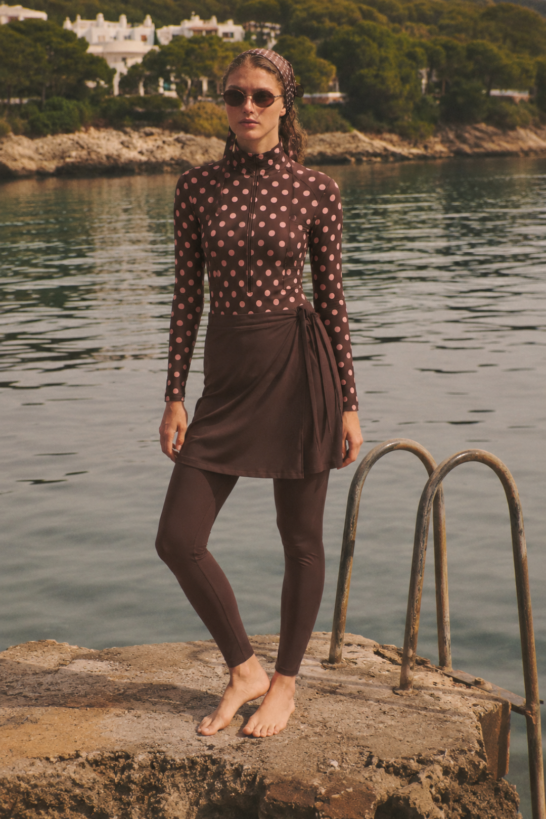 PEARL DOT | Pudra Puantiyeli Kahve Yüzücü Tesettür Mayo 5 li Set