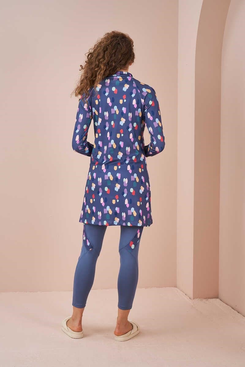 Polkadot Performance Covered Swimsuit Set indigo