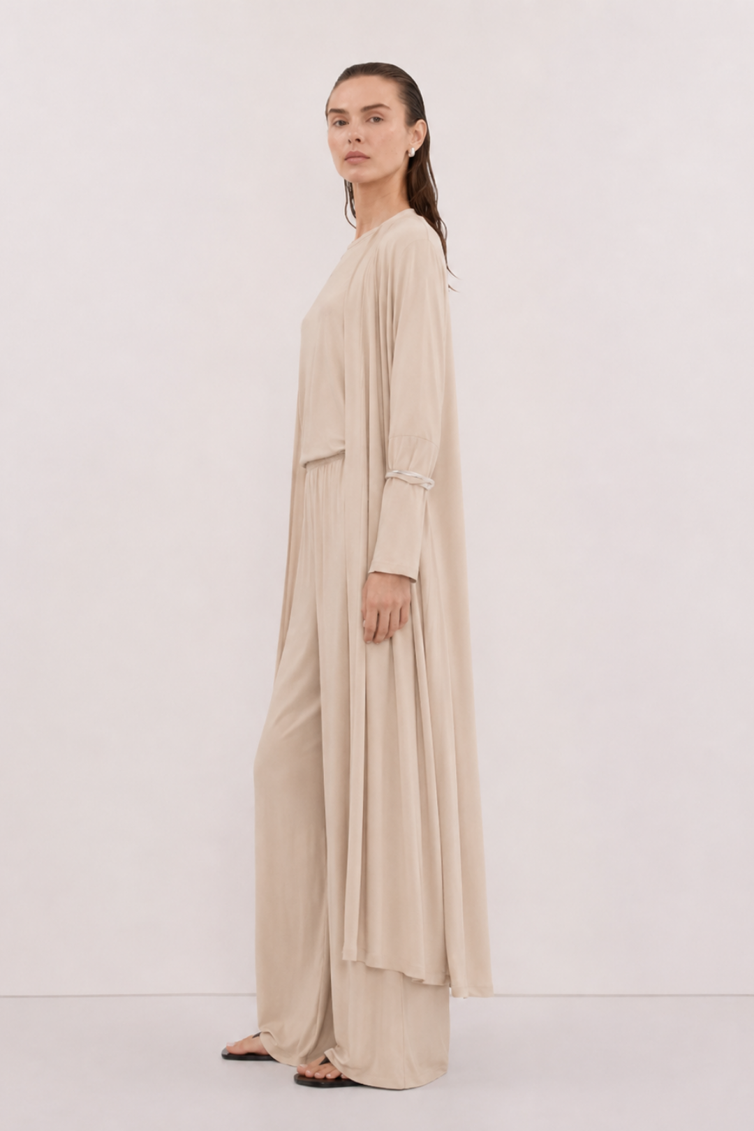 Relaxia | 3 lü Kimono Pantolon Tişört Takım Kum Beji