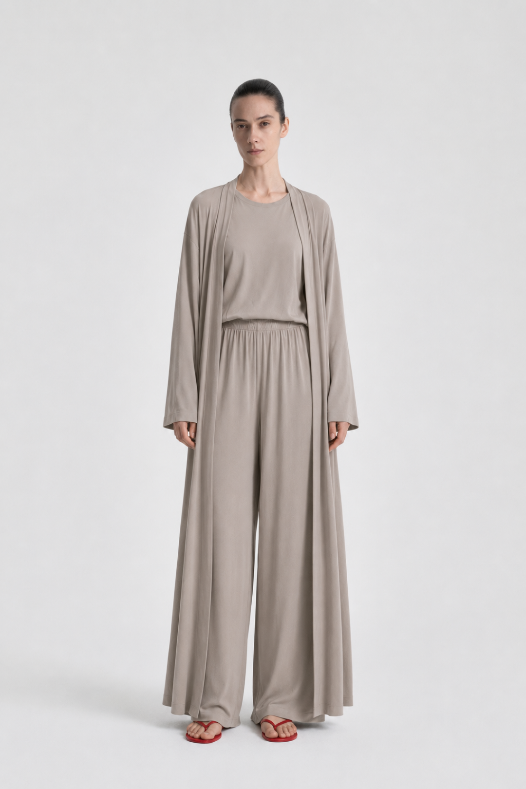 Relaxia | 3 lü Kimono Pantolon Tişört Takım Taş Gri