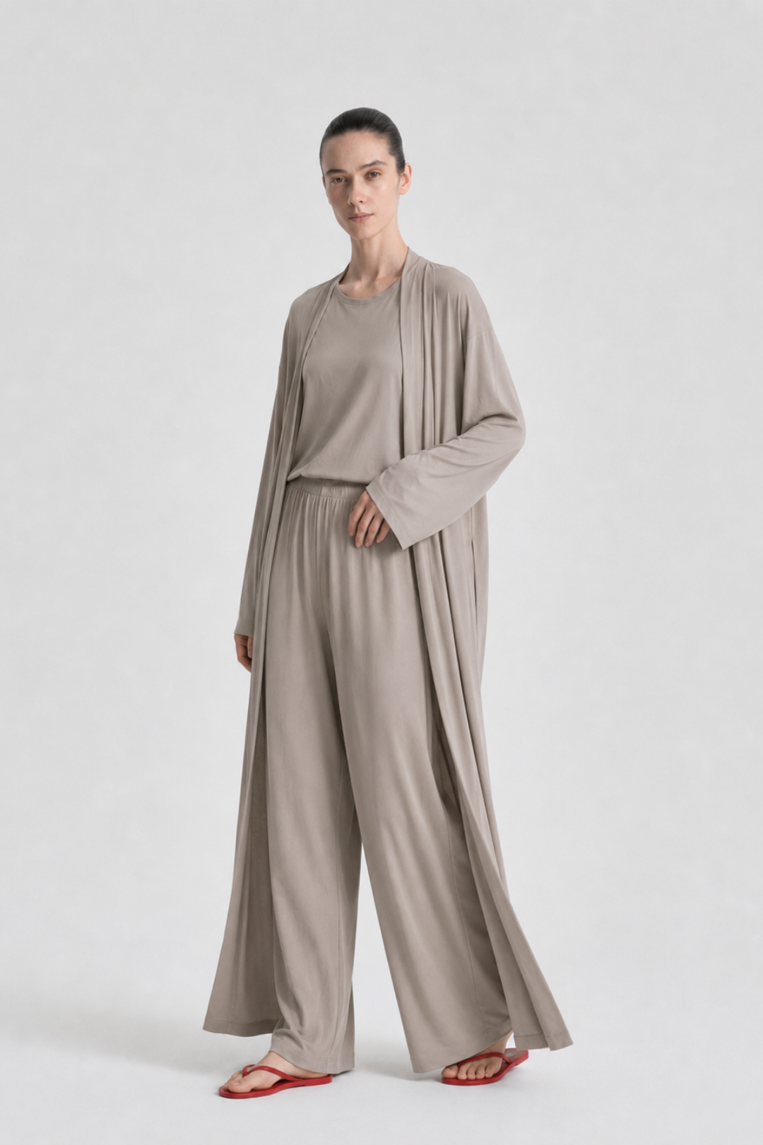 Relaxia | 3 lü Kimono Pantolon Tişört Takım Taş Gri