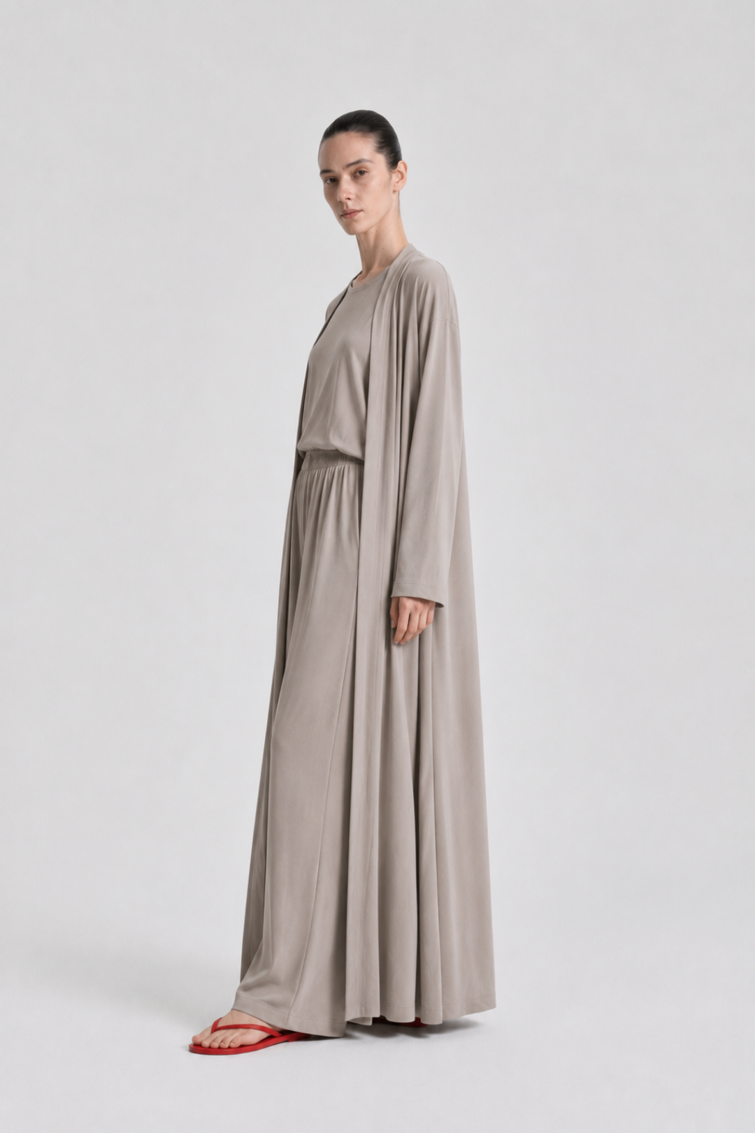 Relaxia | 3 lü Kimono Pantolon Tişört Takım Taş Gri